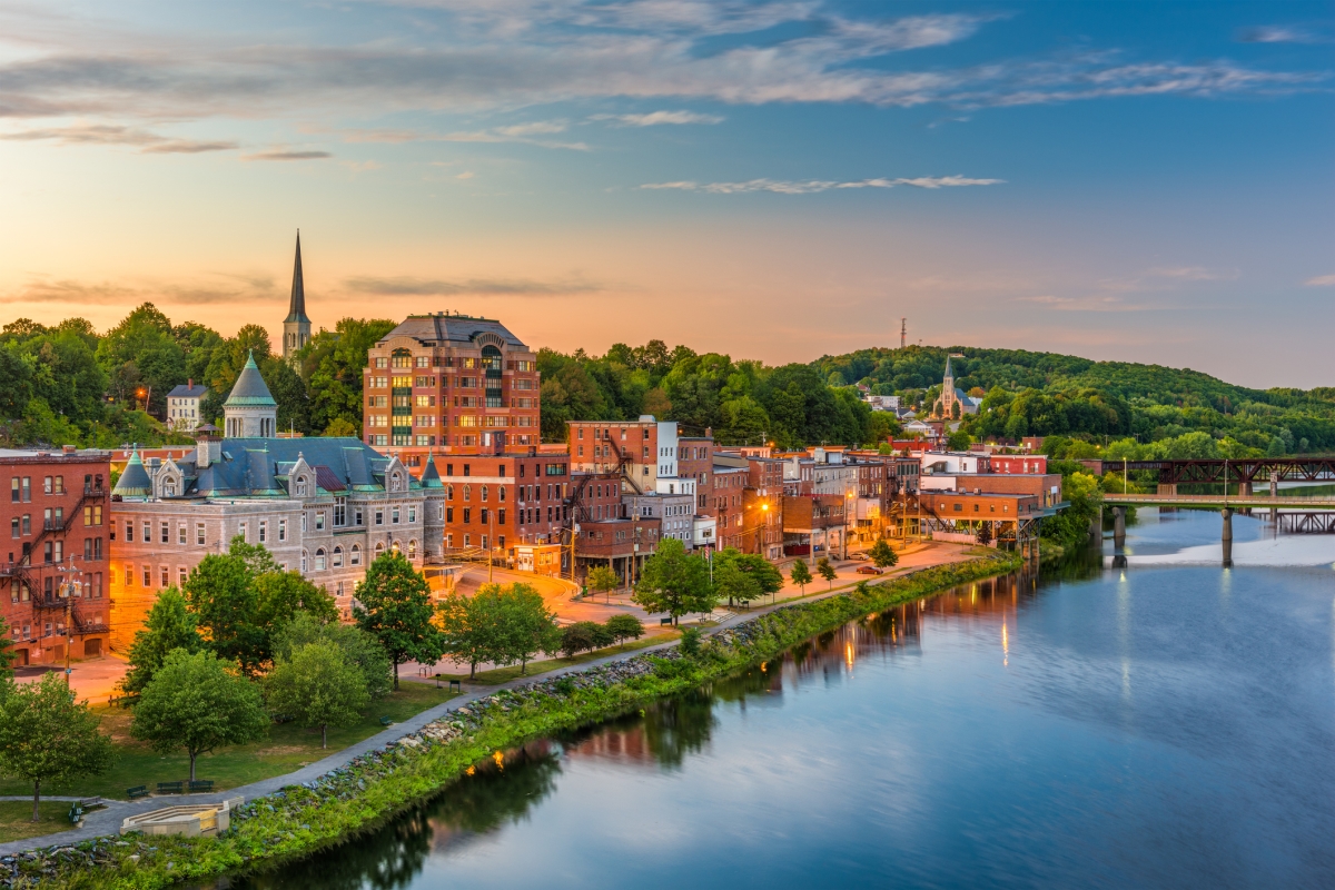 Sunset over the riber in Augusta Maine