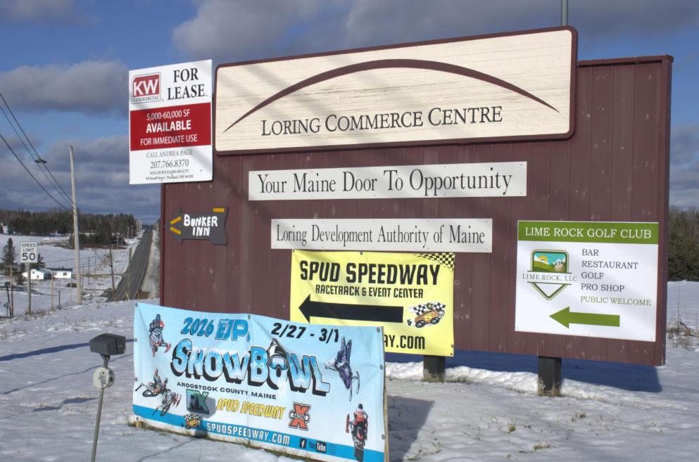 Ari Snider / Maine Public The Loring Commerce Center, home to the Loring Job Corps Center, in Nov. 2025.